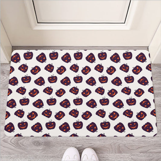 Purple Halloween Pumpkin Pattern Print Rubber Doormat