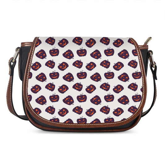 Purple Halloween Pumpkin Pattern Print Saddle Bag