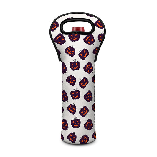 Purple Halloween Pumpkin Pattern Print Single Neoprene Wine Tote