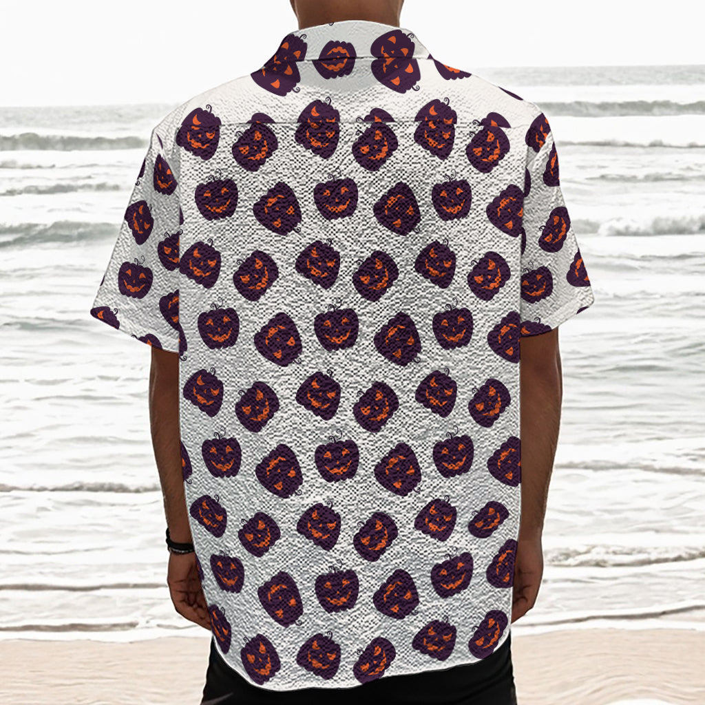 Purple Halloween Pumpkin Pattern Print Textured Short Sleeve Shirt