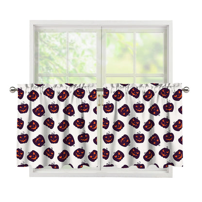 Purple Halloween Pumpkin Pattern Print Tier Curtains