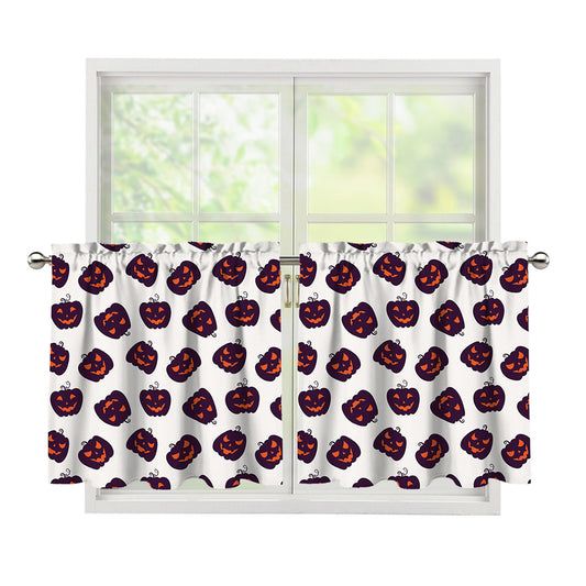 Purple Halloween Pumpkin Pattern Print Tier Curtains