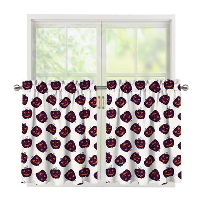 Purple Halloween Pumpkin Pattern Print Tier Curtains
