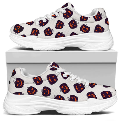 Purple Halloween Pumpkin Pattern Print White Chunky Shoes