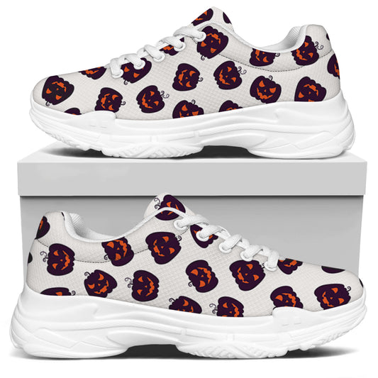 Purple Halloween Pumpkin Pattern Print White Chunky Shoes