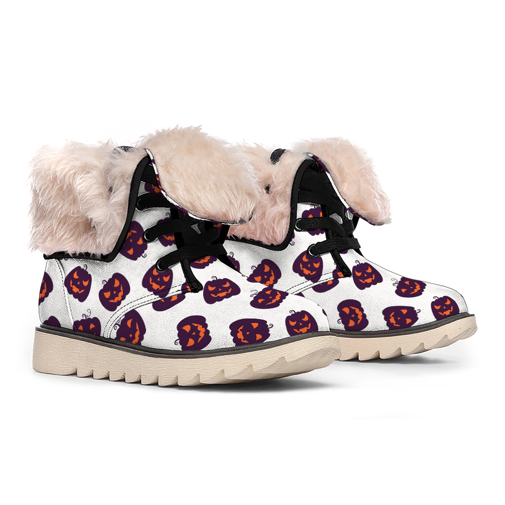 Purple Halloween Pumpkin Pattern Print Winter Boots