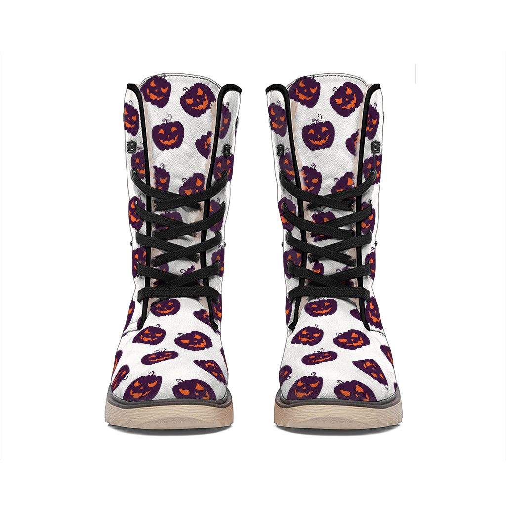 Purple Halloween Pumpkin Pattern Print Winter Boots