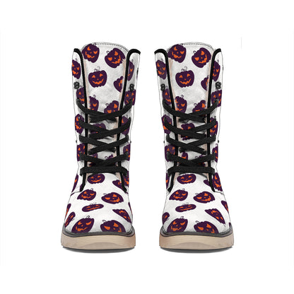 Purple Halloween Pumpkin Pattern Print Winter Boots