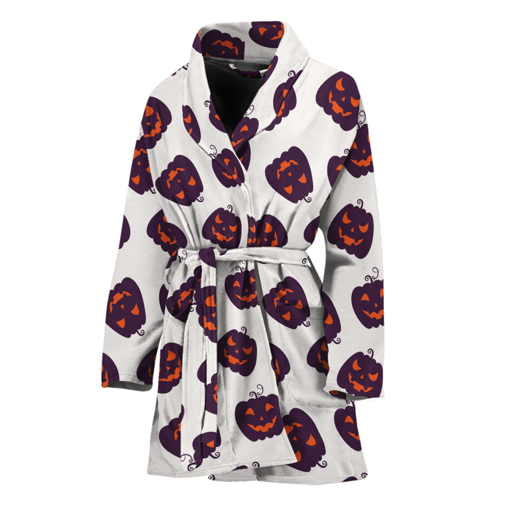 Purple Halloween Pumpkin Pattern Print Women's Bathrobe