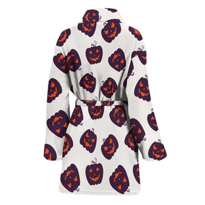 Purple Halloween Pumpkin Pattern Print Women's Bathrobe