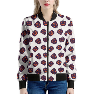 Purple Halloween Pumpkin Pattern Print Women's Bomber Jacket