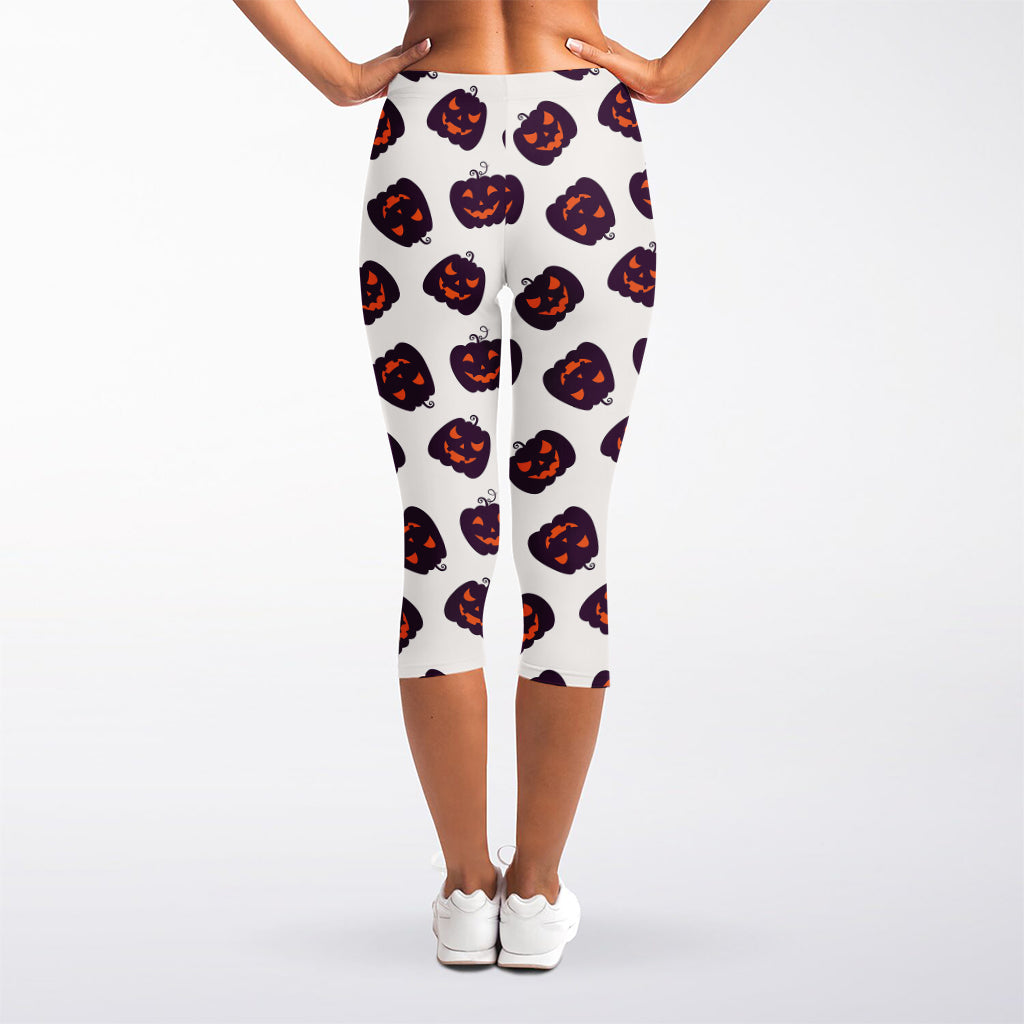 Purple Halloween Pumpkin Pattern Print Women's Capri Leggings