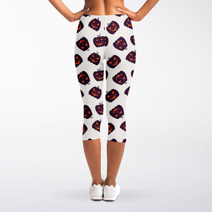 Purple Halloween Pumpkin Pattern Print Women's Capri Leggings