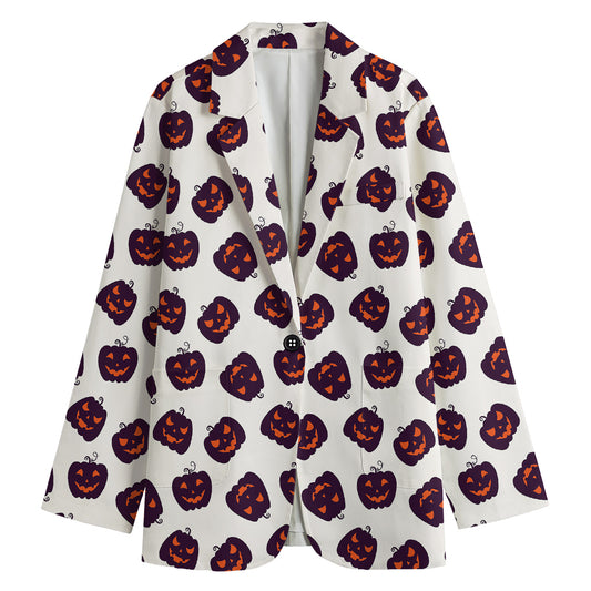 Purple Halloween Pumpkin Pattern Print Women's Cotton Blazer