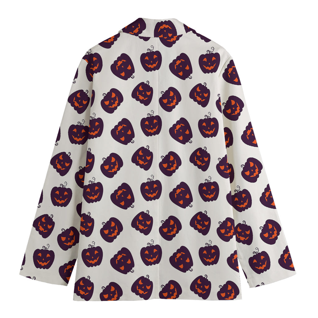 Purple Halloween Pumpkin Pattern Print Women's Cotton Blazer