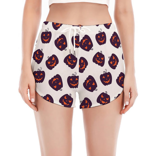 Purple Halloween Pumpkin Pattern Print Women's Split Running Shorts