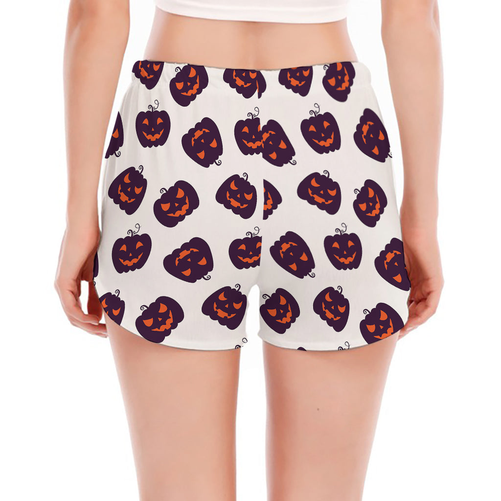 Purple Halloween Pumpkin Pattern Print Women's Split Running Shorts