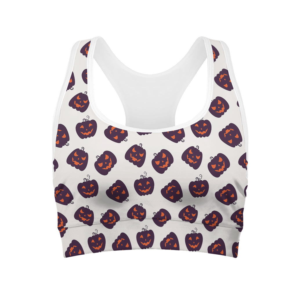 Purple Halloween Pumpkin Pattern Print Women's Sports Bra