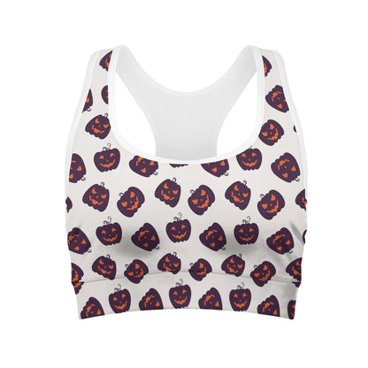 Purple Halloween Pumpkin Pattern Print Women's Sports Bra