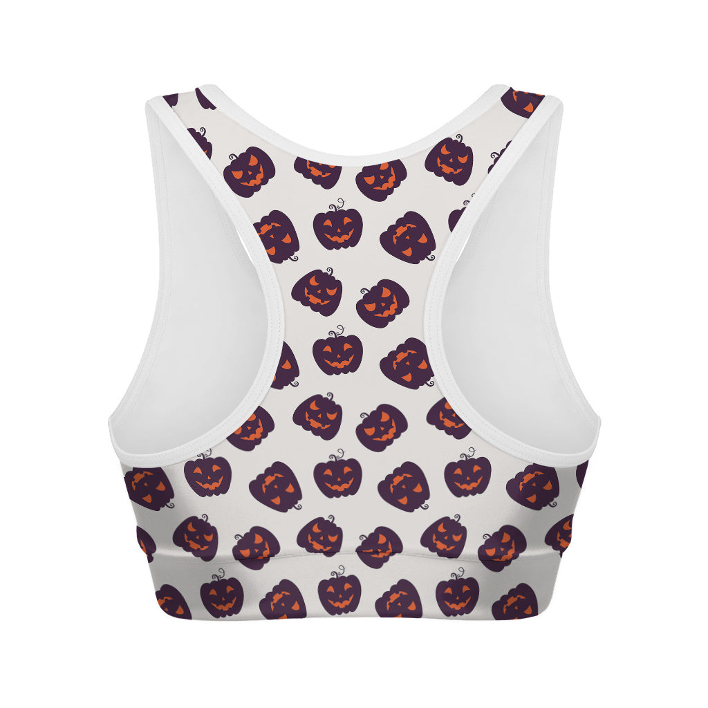 Purple Halloween Pumpkin Pattern Print Women's Sports Bra