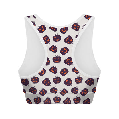 Purple Halloween Pumpkin Pattern Print Women's Sports Bra