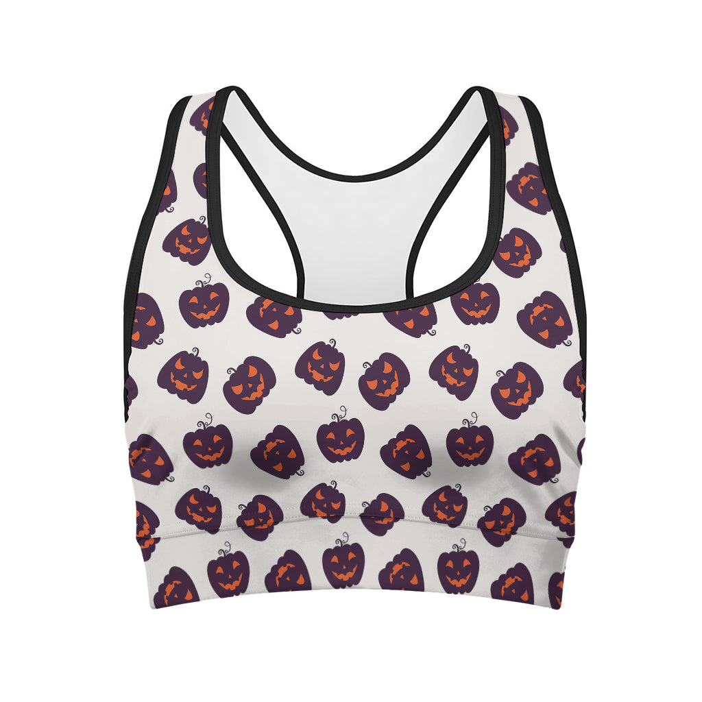 Purple Halloween Pumpkin Pattern Print Women's Sports Bra