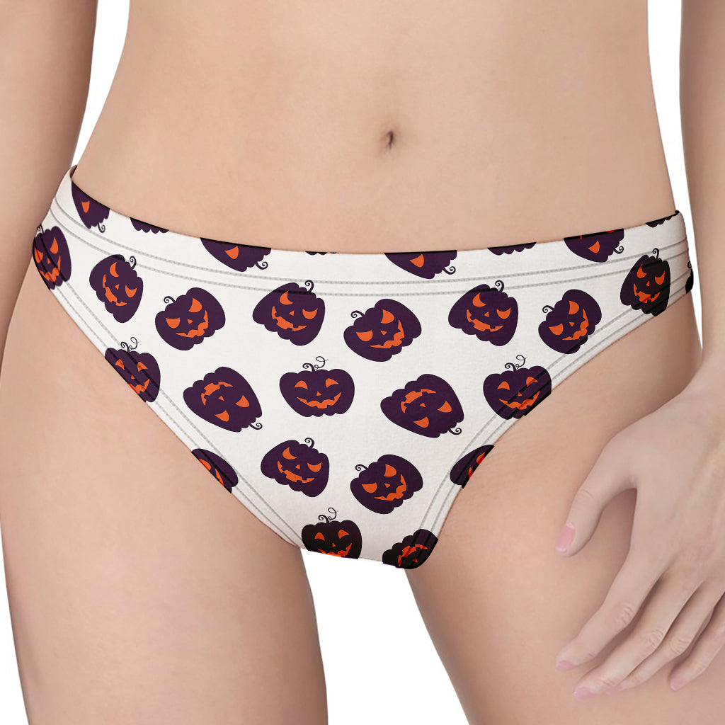 Purple Halloween Pumpkin Pattern Print Women's Thong