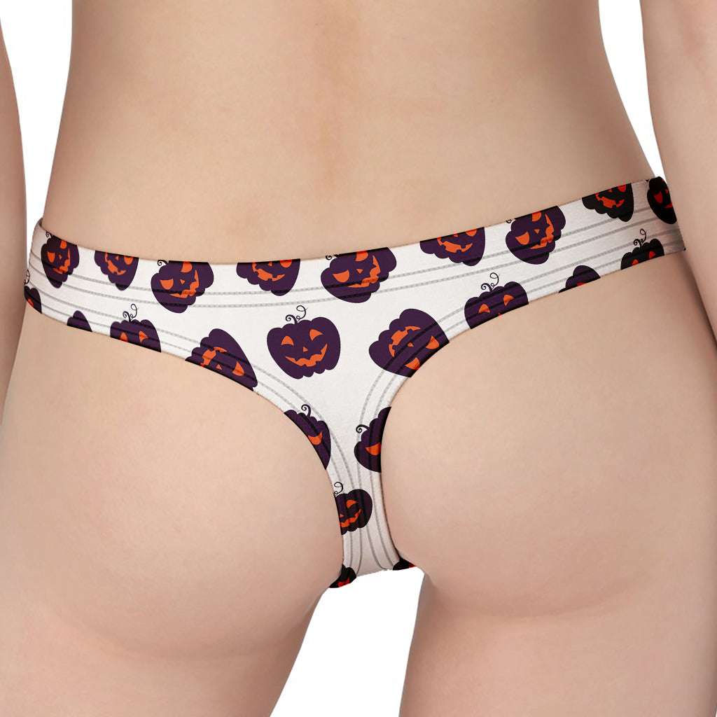 Purple Halloween Pumpkin Pattern Print Women's Thong