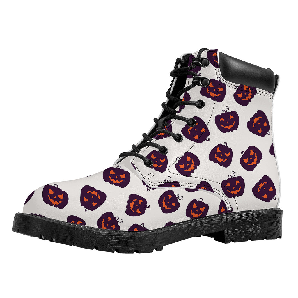 Purple Halloween Pumpkin Pattern Print Work Boots