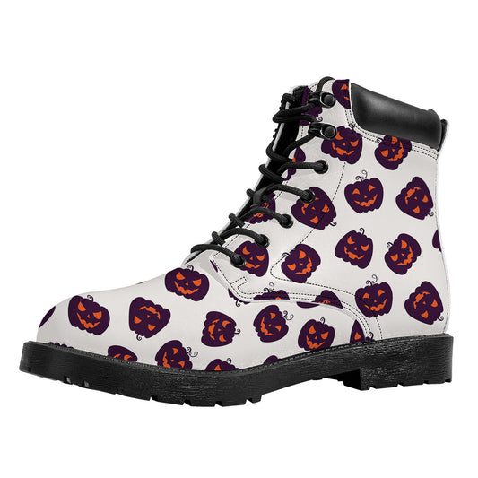 Purple Halloween Pumpkin Pattern Print Work Boots