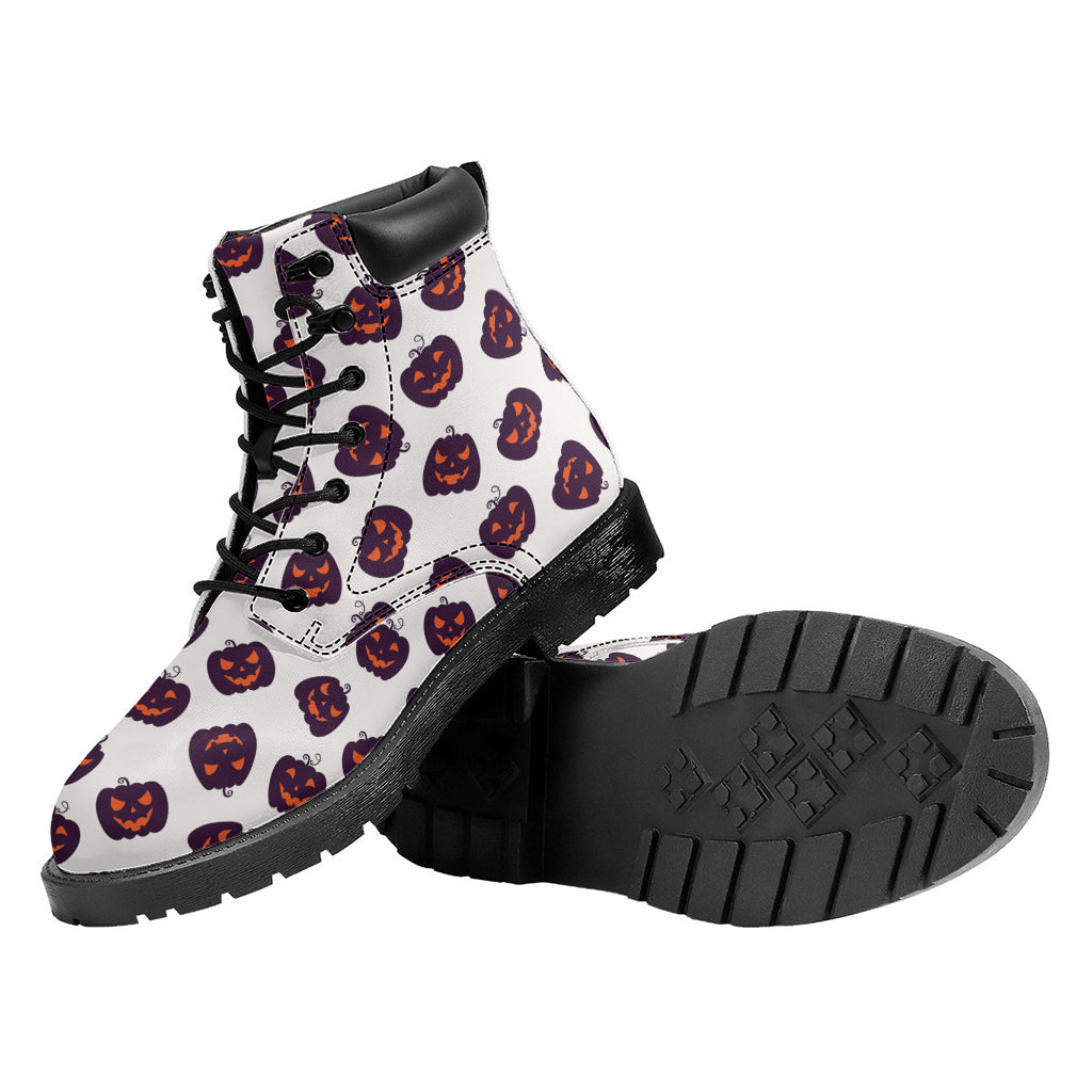 Purple Halloween Pumpkin Pattern Print Work Boots