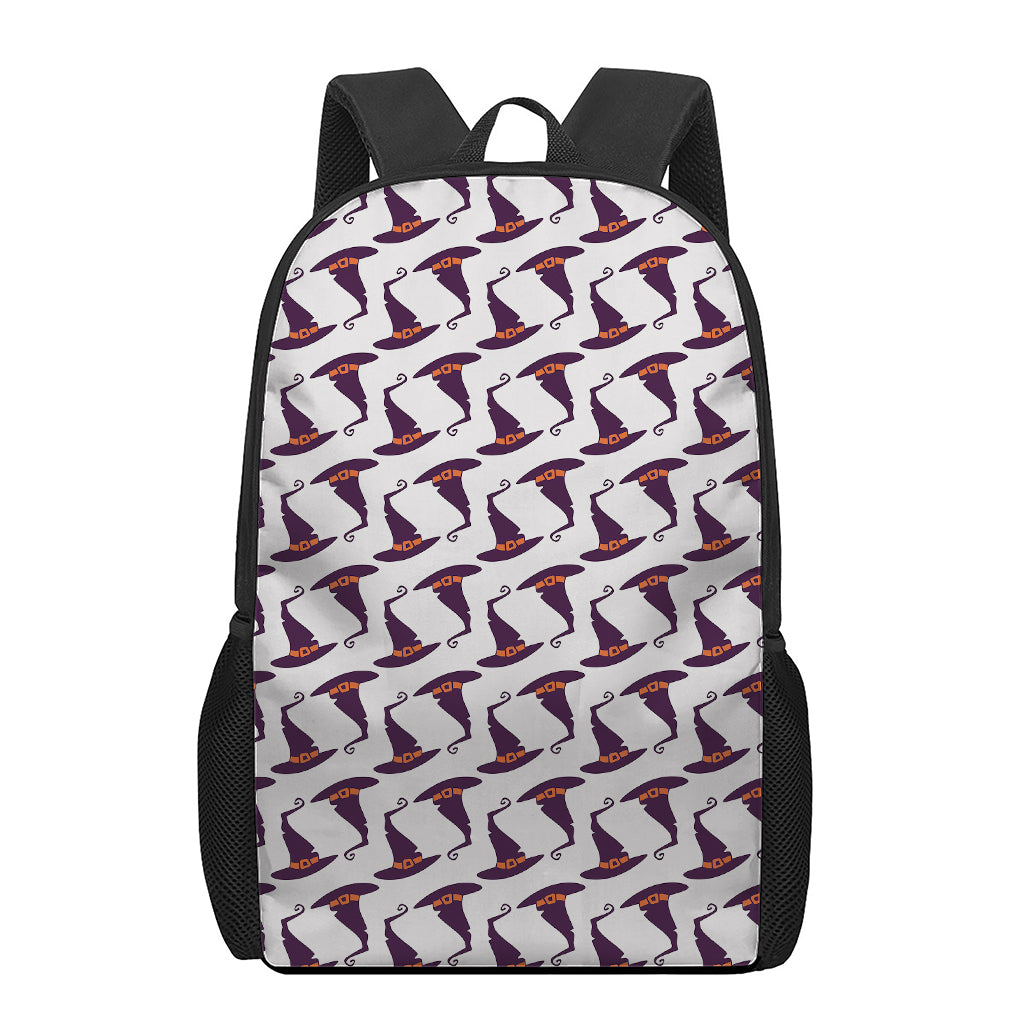 Purple Halloween Witch Hat Pattern Print 17 Inch Backpack