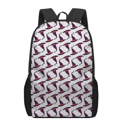 Purple Halloween Witch Hat Pattern Print 17 Inch Backpack