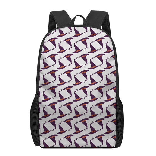 Purple Halloween Witch Hat Pattern Print 17 Inch Backpack