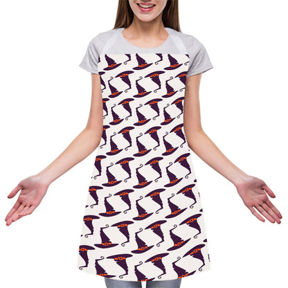 Purple Halloween Witch Hat Pattern Print Adjustable Apron