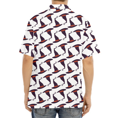 Purple Halloween Witch Hat Pattern Print Aloha Shirt