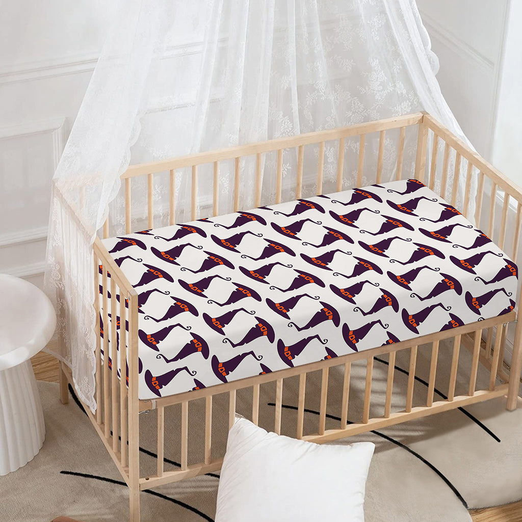 Purple Halloween Witch Hat Pattern Print Baby Crib Sheet