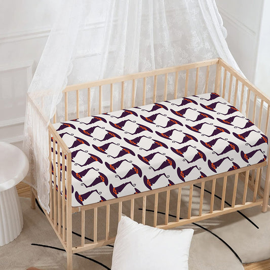 Purple Halloween Witch Hat Pattern Print Baby Crib Sheet