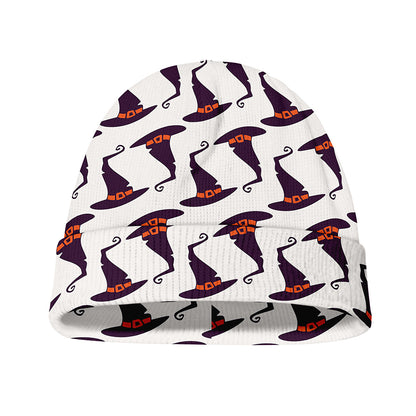 Purple Halloween Witch Hat Pattern Print Beanie