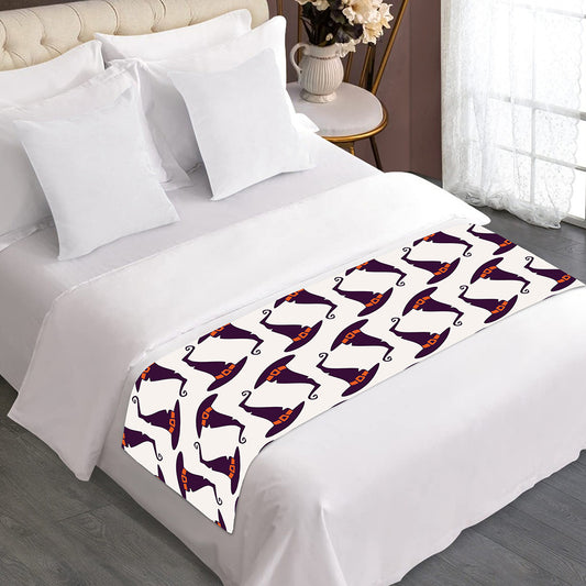 Purple Halloween Witch Hat Pattern Print Bed Runner