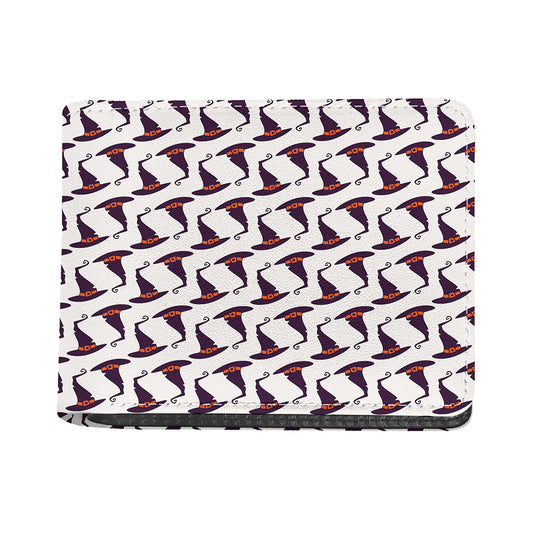 Purple Halloween Witch Hat Pattern Print Bifold Wallet