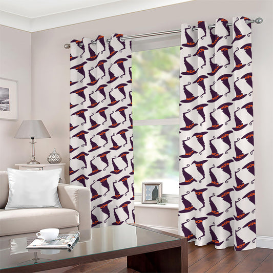Purple Halloween Witch Hat Pattern Print Blackout Grommet Curtains