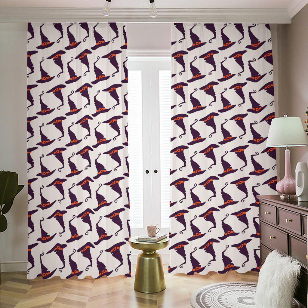 Purple Halloween Witch Hat Pattern Print Blackout Pencil Pleat Curtains