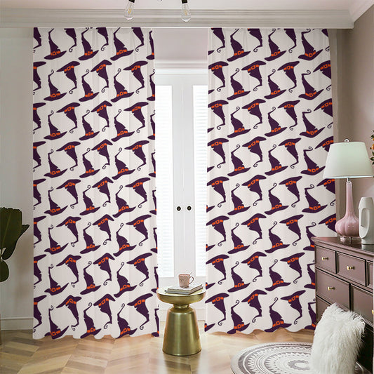 Purple Halloween Witch Hat Pattern Print Blackout Pencil Pleat Curtains