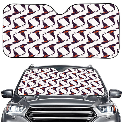Purple Halloween Witch Hat Pattern Print Car Windshield Sun Shade