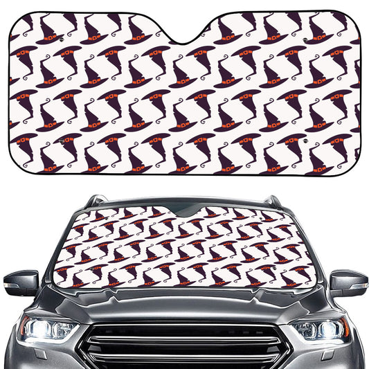 Purple Halloween Witch Hat Pattern Print Car Windshield Sun Shade