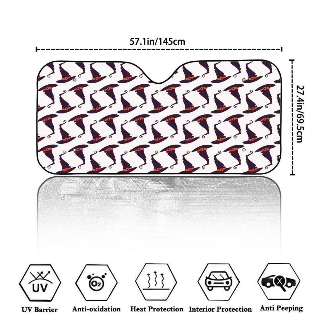 Purple Halloween Witch Hat Pattern Print Car Windshield Sun Shade