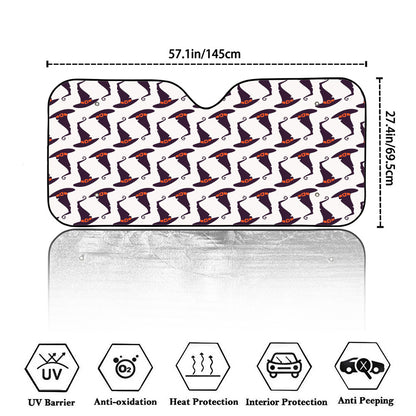 Purple Halloween Witch Hat Pattern Print Car Windshield Sun Shade
