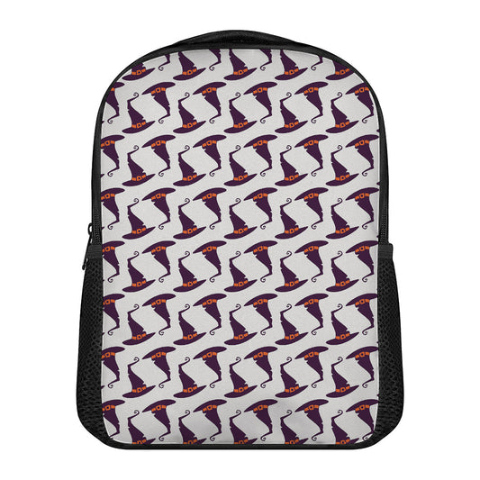 Purple Halloween Witch Hat Pattern Print Casual Backpack