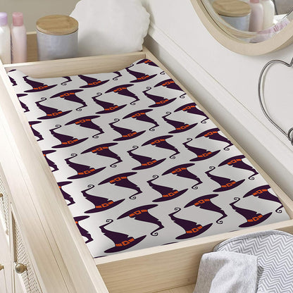 Purple Halloween Witch Hat Pattern Print Changing Pad Cover